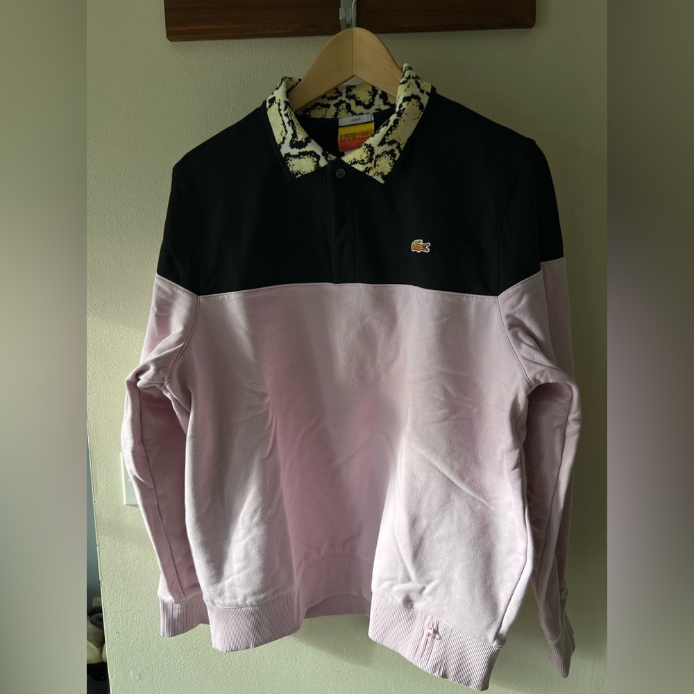 Pharrell! Pink and black Lacoste Sweatshirt